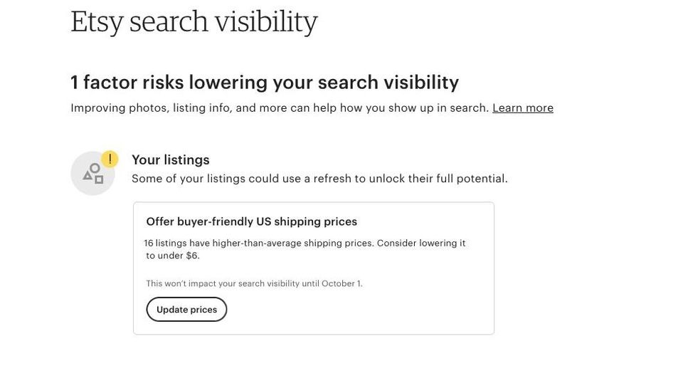 Etsy sellers to lower shipping price below 6 dollars for search visibility